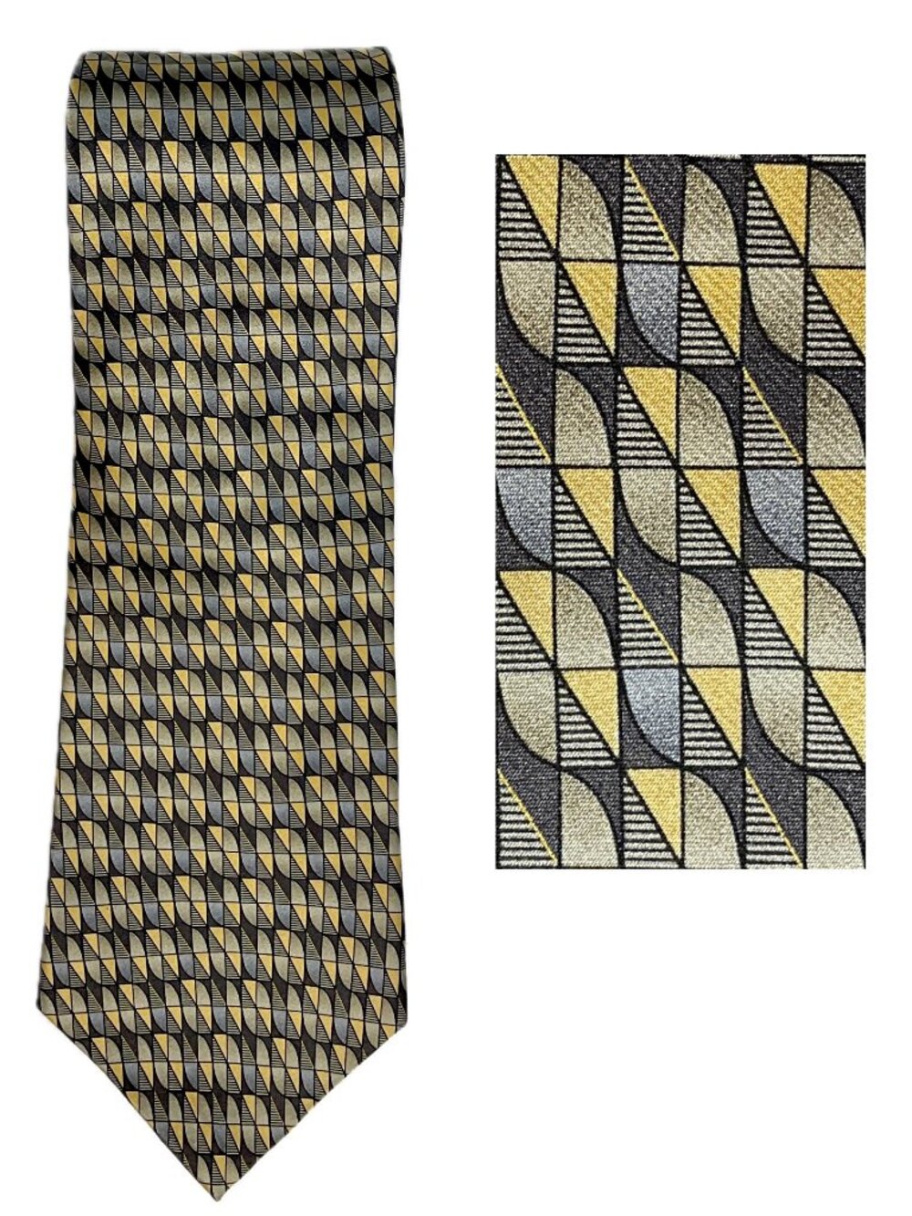Vintage Van Heusen 100% Silk Tie Mens Grey and Yellow Classic